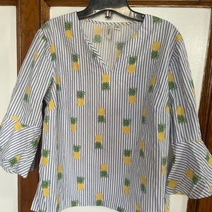 cute pineapple themed blouse. Perfect for work or business casual attire.